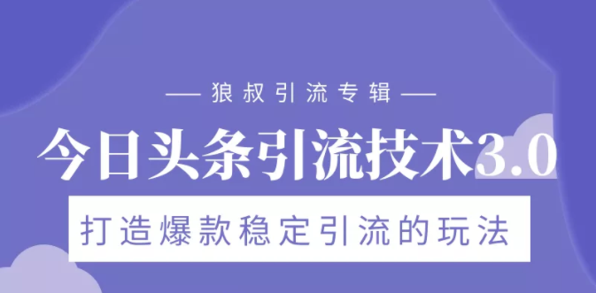 狼叔今日头条引流技术3.0，打造爆款稳定引流的玩法，VLOG引流技术-天天项目库