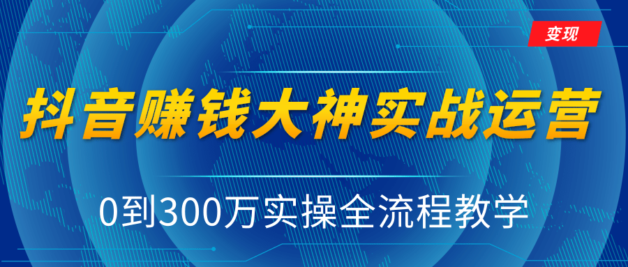 抖音赚钱大神实战运营教程，0到300万实操全流程教学，抖音独家变现模式-天天项目库