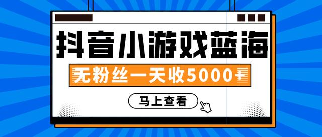 赚钱计划：抖音小游戏蓝海项目，无粉丝一天收入5000+-天天项目库