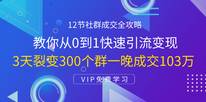 12节社群成交全攻略：从0到1快速引流变现，3天裂变300个群一晚成交103万-天天项目库