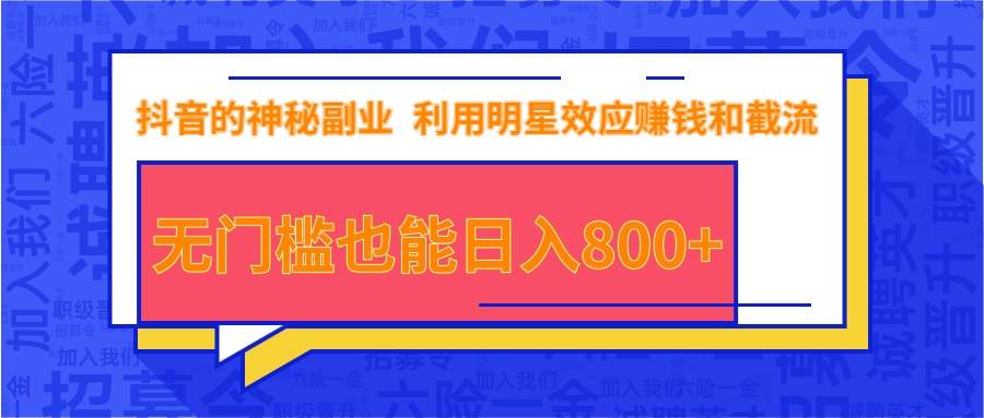 抖音上神秘副业项目，利用明星效应赚钱和截流，无门槛也能日入800+-天天项目库