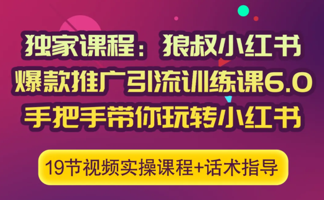 狼叔小红书爆款推广引流训练课6.0，手把手带你玩转小红书-天天项目库