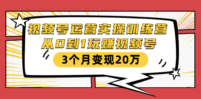 视频号运营实操训练营：从0到1玩赚视频号，3个月变现20万-天天项目库