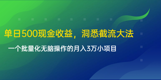 单日500现金收益，洞悉截流大法，一个批量化无脑操作的月入3万小项目-天天项目库