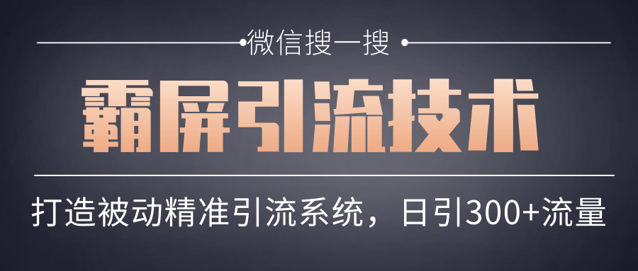 微信搜一搜霸屏引流技术，打造被动精准引流系统，轻松日引300+流量-天天项目库