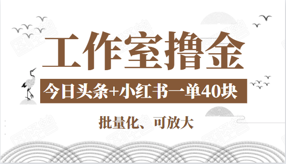 工作室撸金二件套：撸今日头条原创收益+小红书一单利润40块项目-天天项目库