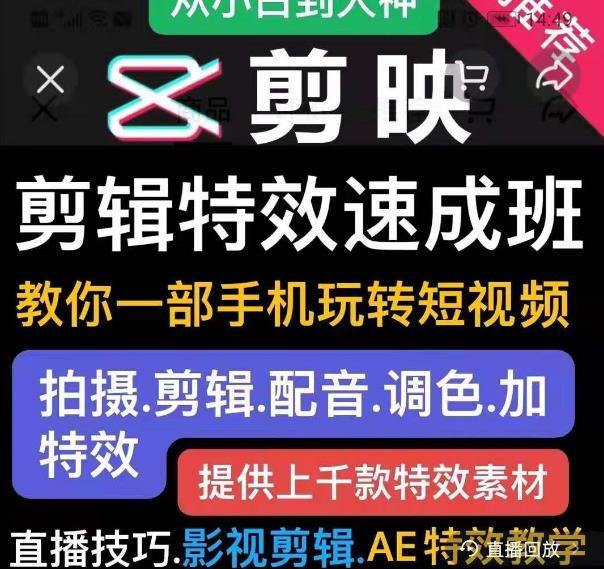 剪映剪辑特效速成班：教你一部手机玩转短视频，提供上千款特效素材-天天项目库