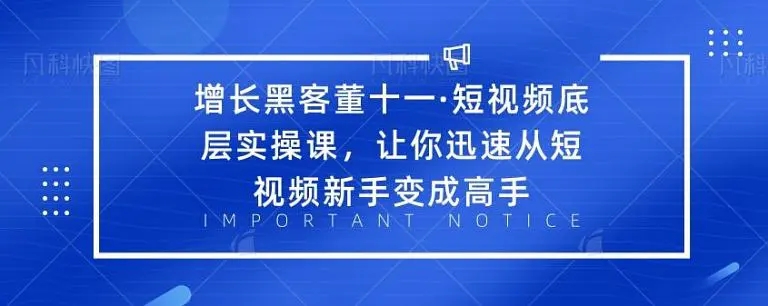 增长黑客董十一·短视频底层实操课，从短视频新手变成高手-天天项目库