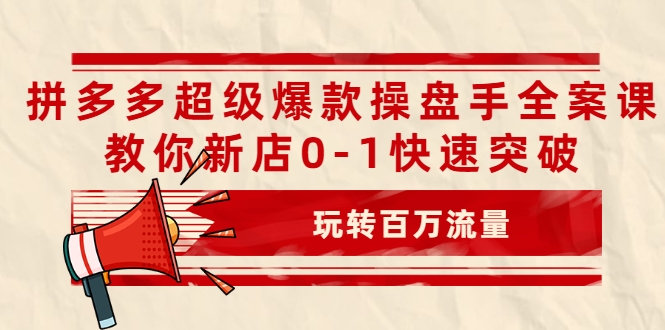 拼多多超级爆款操盘手全案课，教你新店0-1快速突破，玩转百万流量-天天项目库