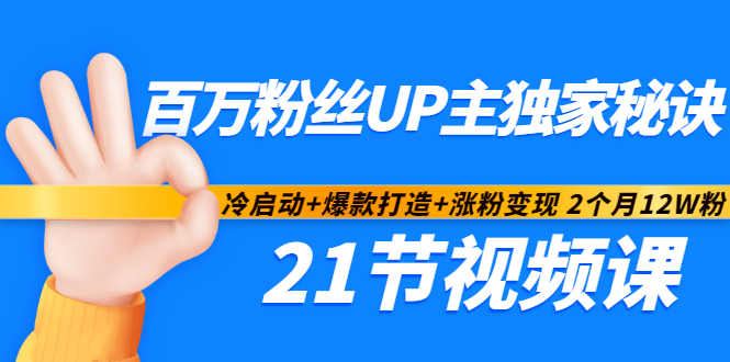 百万粉丝UP主独家秘诀：冷启动+爆款打造+涨粉变现2个月12W粉（21节视频课)-天天项目库