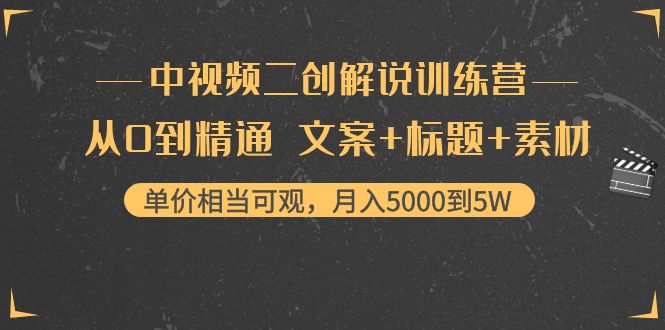 中视频二创解说训练营：从0到精通 文案+标题+素材、月入5000到5W-天天项目库