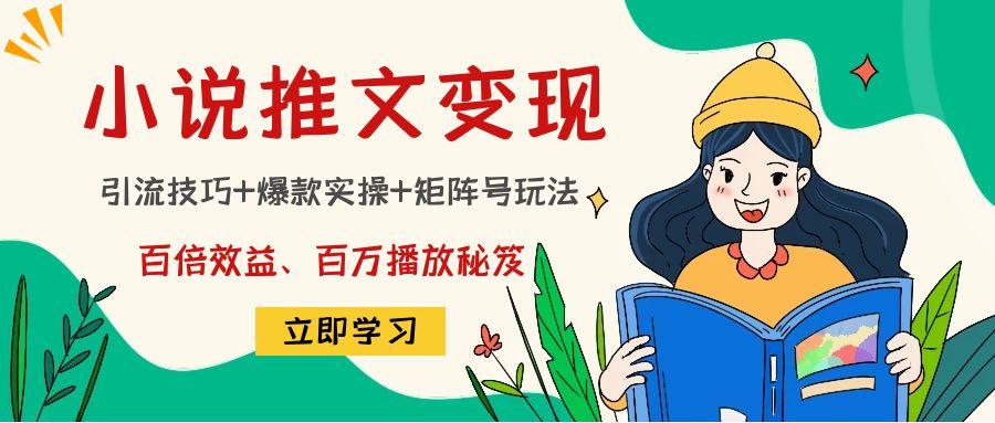 小说推文训练营：引流技巧+爆款实操+矩阵号玩法，百倍效益、百万播放秘笈-天天项目库