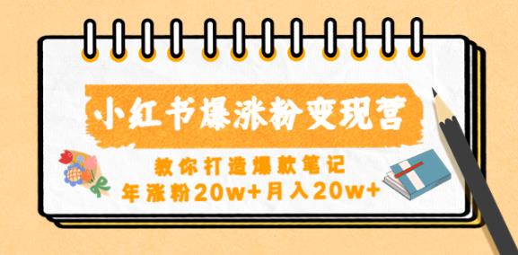 小红书爆涨粉变现营，教你打造爆款笔记，年涨粉20w+月入20w-天天项目库