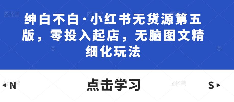 绅白不白·小红书无货源第五版，零投入起店，无脑图文精细化玩法-天天项目库