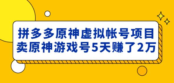 外面卖2980的拼多多原神虚拟帐号项目：卖原神游戏号5天赚了2万-天天项目库