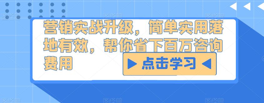 营销实战升级，简单实用落地有效，帮你省下百万咨询费用-天天项目库