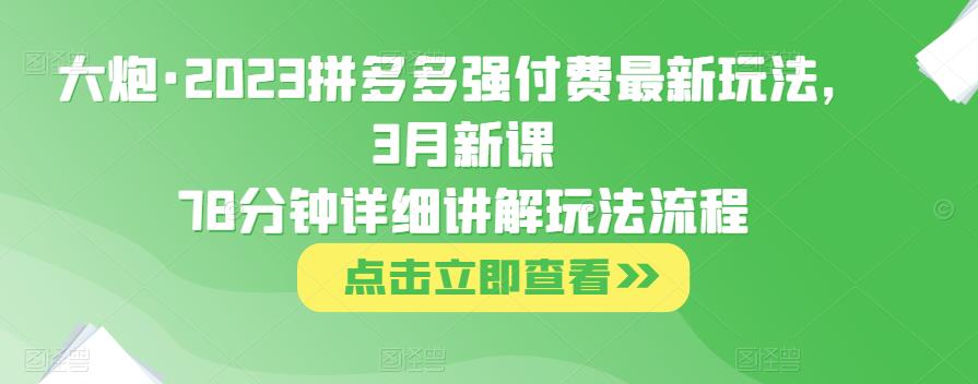 大炮·2023拼多多强付费最新玩法，3月新课​78分钟详细讲解玩法流程-天天项目库