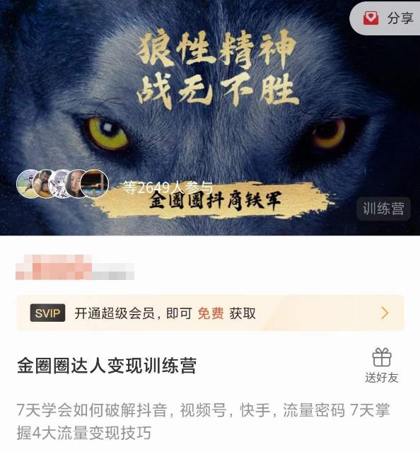 金圈圈达人变现训练营，​7天学会如何破解抖音视频号快手流量密码，7天掌握4大流量变现技巧-天天项目库