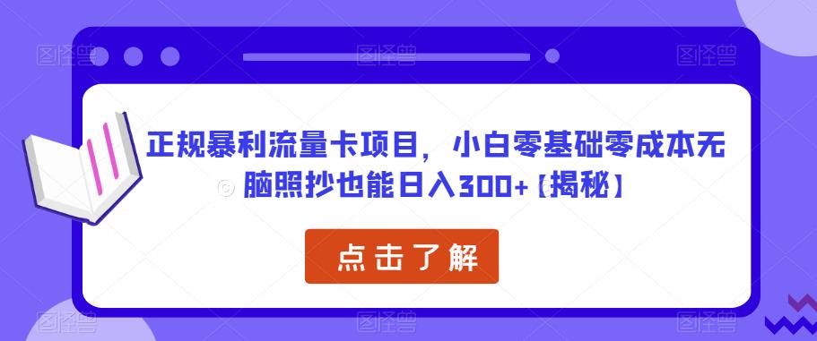 正规暴利流量卡项目，小白零基础零成本无脑照抄也能日入300+【揭秘】-天天项目库