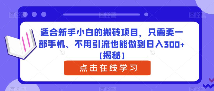 适合新手小白的搬砖项目，只需要一部手机、不用引流也能做到日入300+【揭秘】-天天项目库