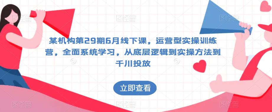 某机构第29期6月线下课，运营型实操训练营，全面系统学习，从底层逻辑到实操方法到千川投放-天天项目库