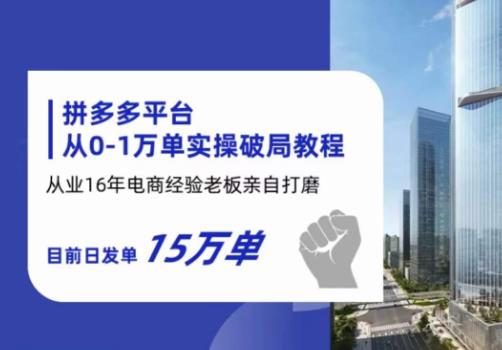 拼多多从0-1万单实操破局教程，从业16年电商经验打磨，目前日发单15万单-天天项目库