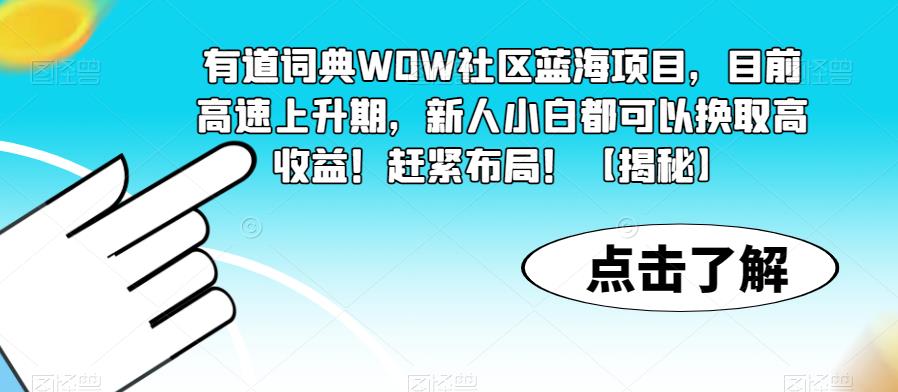 有道词典WOW社区蓝海项目，目前高速上升期，新人小白都可以换取高收益！赶紧布局！【揭秘】-天天项目库