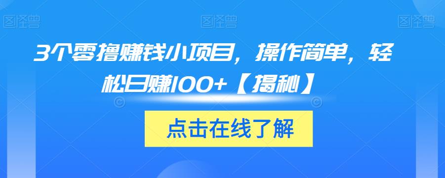 3个零撸赚钱小项目，操作简单，轻松日赚100+【揭秘】-天天项目库