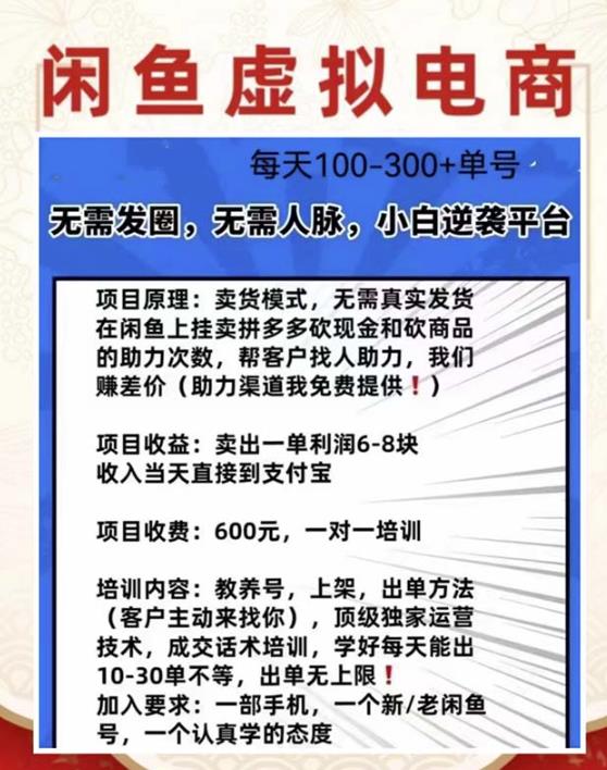 外边收费600多的闲鱼新玩法虚似电商之拼多多助力项目，单号100-300元-天天项目库