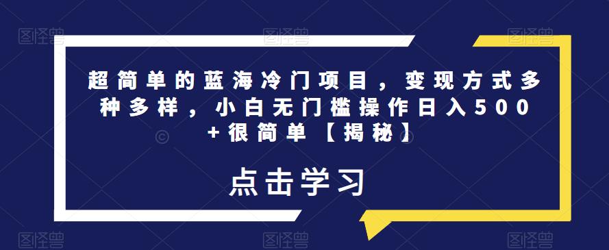 超简单的蓝海冷门项目，变现方式多种多样，小白无门槛操作日入500+很简单【揭秘】-天天项目库