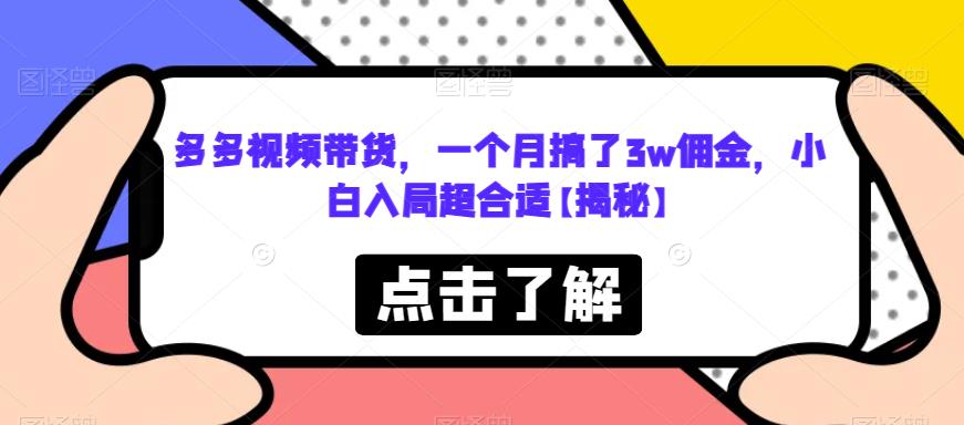 多多视频带货，一个月搞了3w佣金，小白入局超合适【揭秘】-天天项目库