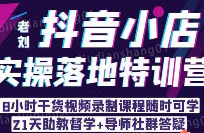 老刘·抖店商品卡流量，​抖音小店实操落地特训营，8小时干货视频录制课程随时可学-天天项目库