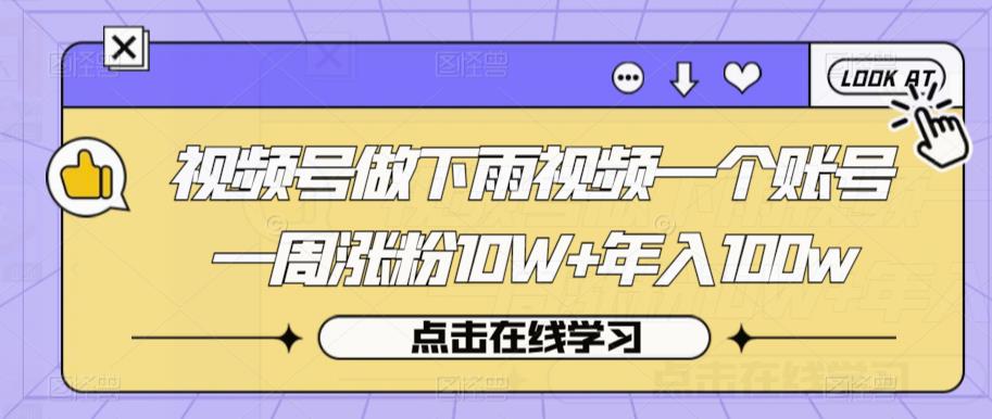 视频号做下雨视频一个账号一周涨粉10W+年入100w【揭秘】-天天项目库