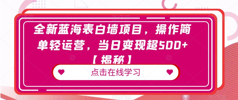 全新蓝海表白墙项目，操作简单轻运营，当日变现超500+【揭秘】-天天项目库