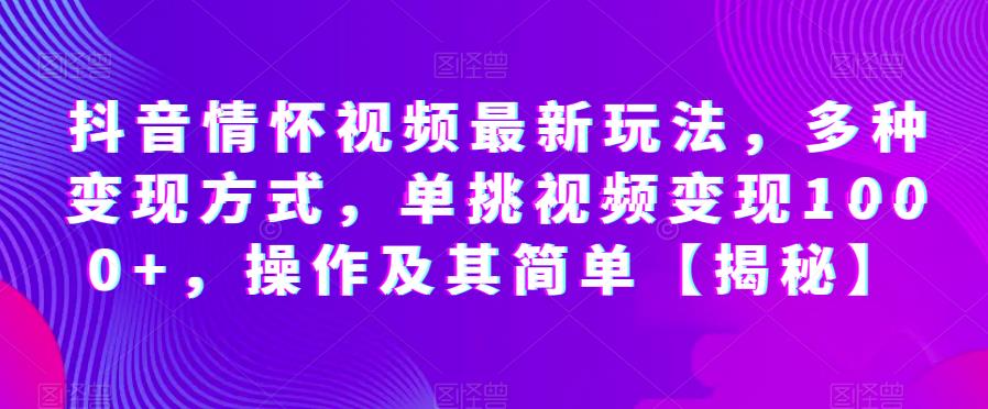 抖音情怀视频最新玩法，多种变现方式，单挑视频变现1000+，操作及其简单【揭秘】-天天项目库