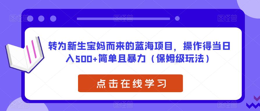 转为新生宝妈而来的蓝海项目，操作得当日入500+简单且暴力（保姆级玩法）【揭秘】-天天项目库