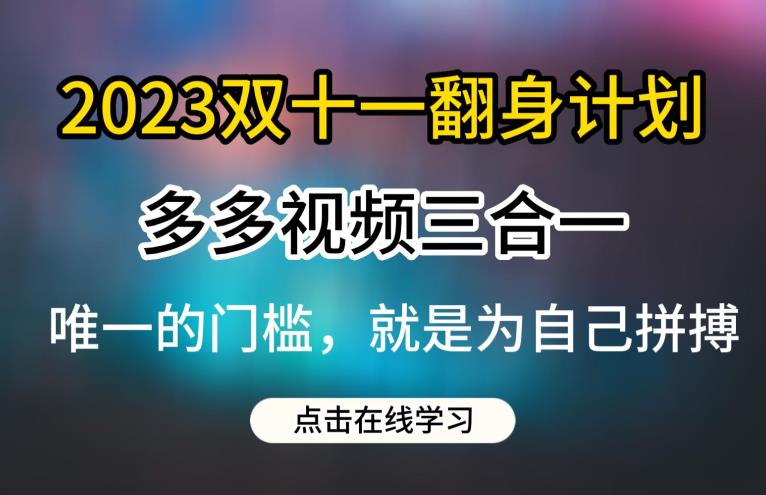 2023双十一翻身计划，多多视频带货三合一玩法教程【揭秘】-天天项目库