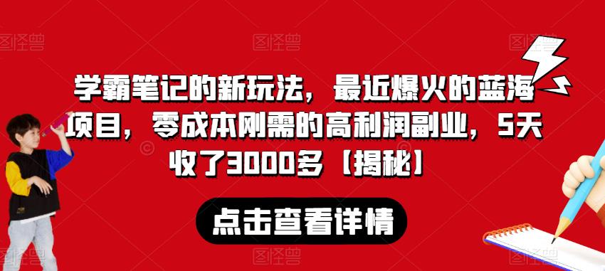 学霸笔记的新玩法，最近爆火的蓝海项目，零成本刚需的高利润副业，5天收了3000多【揭秘】-天天项目库