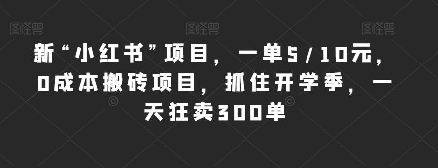 新“小红书”项目，一单5/10元，0成本搬砖项目，抓住开学季，一天狂卖300单【揭秘】-天天项目库