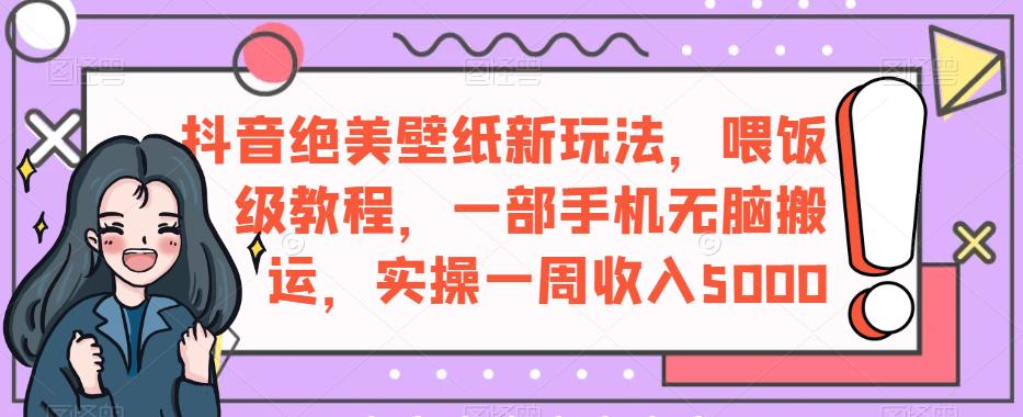 抖音绝美壁纸新玩法，喂饭级教程，一部手机无脑搬运，实操一周收入5000【揭秘】-天天项目库