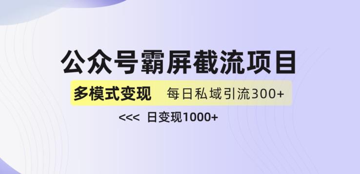 公众号霸屏截流项目+私域多渠道变现玩法，全网首发，日入1000+【揭秘】-天天项目库