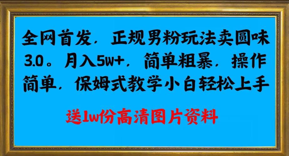 全网首发正规男粉玩法卖圆味3.0，月入5W+，简单粗暴，操作简单，保姆式教学，小白轻松上手-天天项目库