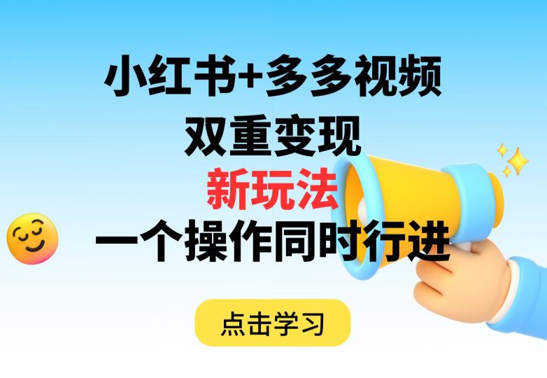 多多视频+小红书，双重变现新玩法，可同时进行【揭秘】-天天项目库