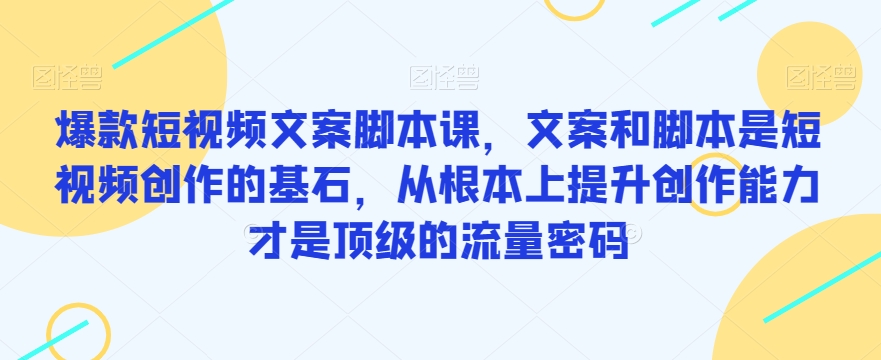 爆款短视频文案脚本课，文案和脚本是短视频创作的基石，从根本上提升创作能力才是顶级的流量密码-天天项目库