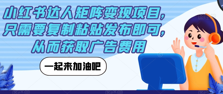 小红书达人矩阵变现项目，只需要复制粘贴发布即可，从而获取广告费用-天天项目库