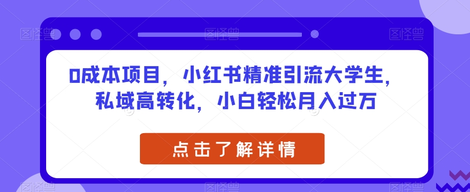 0成本项目，小红书精准引流大学生，私域高转化，小白轻松月入过万【揭秘】-天天项目库