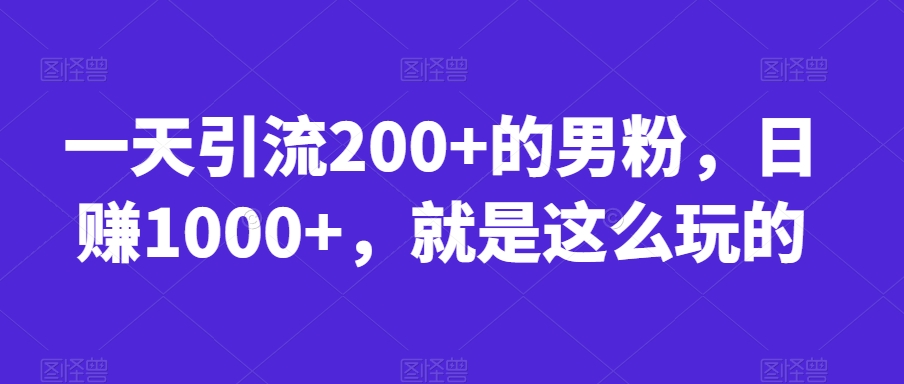 一天引流200+的男粉，日赚1000+，就是这么玩的【揭秘】-天天项目库