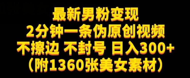 最新男粉变现，不擦边，不封号，日入300+（附1360张美女素材）【揭秘】-天天项目库