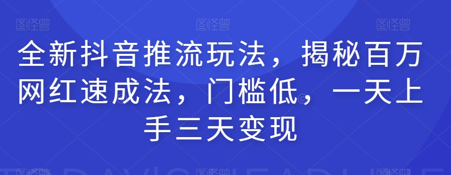 全新抖音推流玩法，揭秘百万网红速成法，门槛低，一天上手三天变现-天天项目库