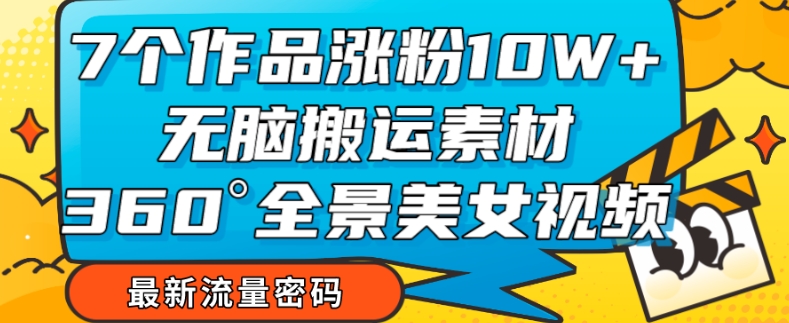 7个作品涨粉10W+，无脑搬运素材，全景美女视频爆款玩法分享【揭秘】-天天项目库